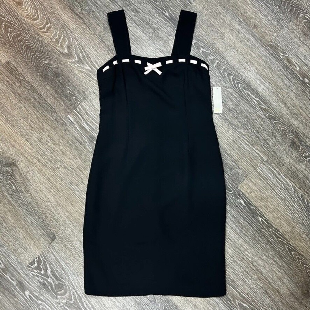 Linea Domani NWT 90s Black Sundress with Baby Pink Ribbon Detail Size 10